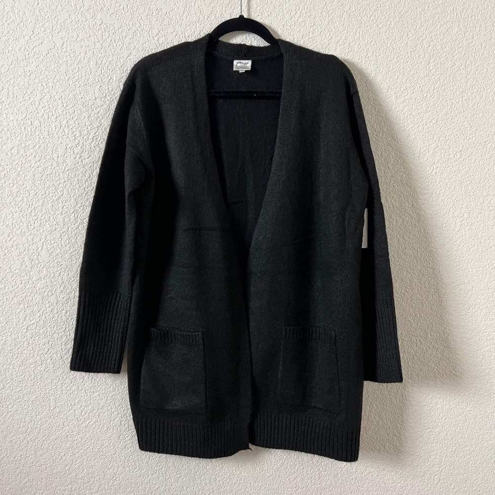 NWT Cielo Knit Open Front Cardigan Women's Size Medium Black Long Sleeve Sweater
